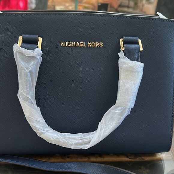 MICHAEL KORS SELMA Saffiano Leather Satchel Navy Blue NEW + Dust Bag - Picture 8 of 12